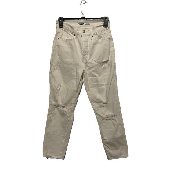 Old Navy Women Jeans White Denim Stretch Sky Hi Straight Button Fly Size 0 - Picture 1 of 5